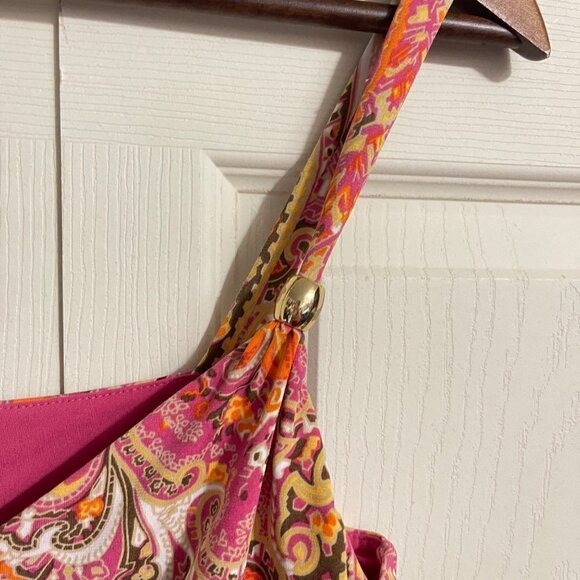 LOFT Women's Pink Orange Paisley Y2K Retro Beaded Strap Stretch Mini Dress 10P - Picture 4 of 7